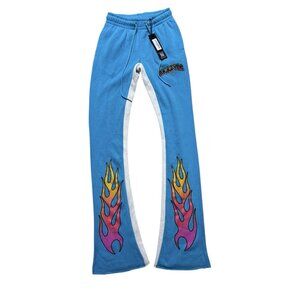 Rockstar Original Teal Flame Stacked Flare Sweatpants S 36” Inseam NWT